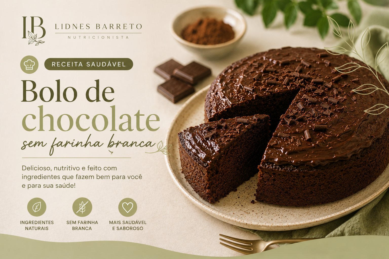 Bolo de chocolate sem farinha branca